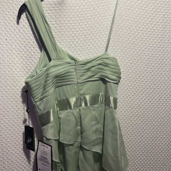 WOOHOO SOLD ❤️NWT GORGEOUS ADRIANA PAPELL Mint Chiffon One-Shoulder Gown - Picture 9 of 9